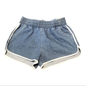 Cello The High Rise Vintage 2” Track Shorts Blue Chambray White Trim Retro Small